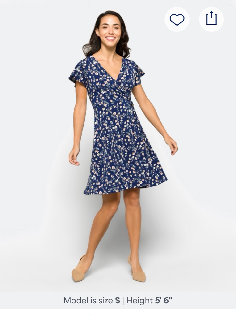 Kaileigh Navy Floral Wrap Midi Dress with Peach Blossoms - Picture 4 of 4